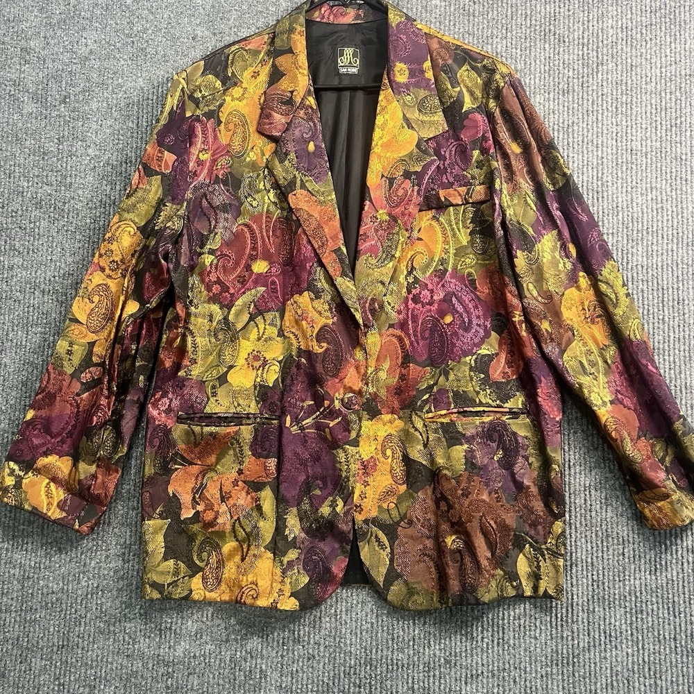 Vintage San Moire 1980s Tapestry Blazer Floral Paisley Multicolor Retro Jacket
